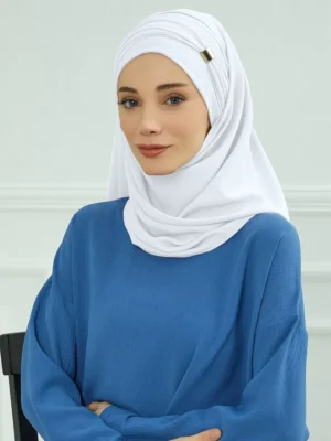 Hijab Blanc avec Boucle élégant et respirant